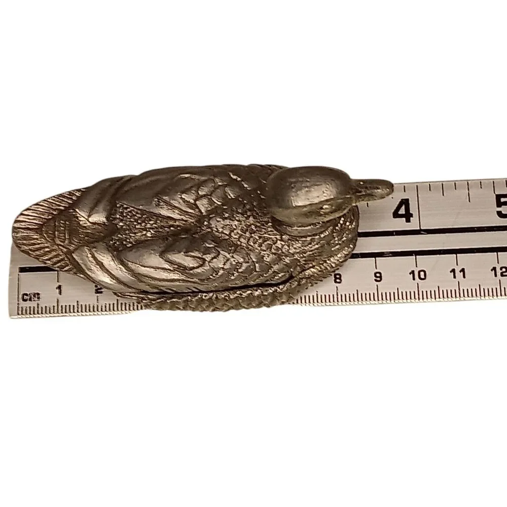 Vintage Miniature Duck Mallard Silver Pewter Trinket Box 1.5